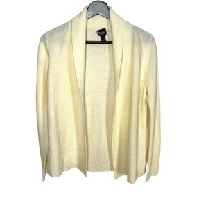 Eileen Fisher Cream Merino Wool Knit Open Front Cardigan Small